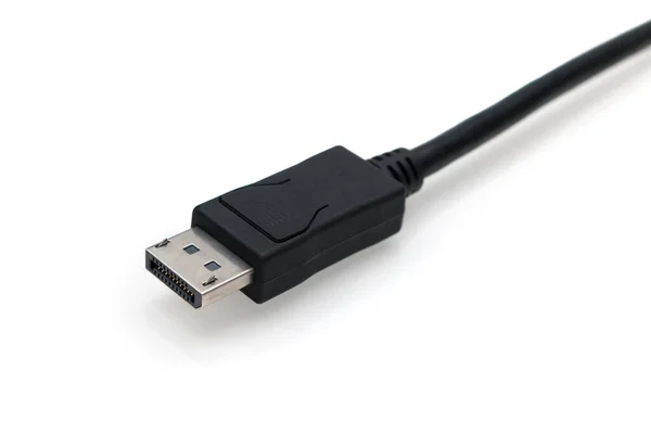 Cable Displayport Fondo Blanco Aislado Alambre Negro —  Fotos de Stock