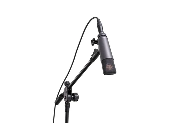 Profesionální Mikrofon Stojanu Černá Izolované Bílé Pozadí — Stock fotografie