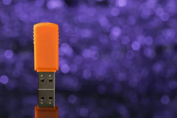 Orange Usb Flash Drive Violet Background Out Focus Front View —  Fotos de Stock