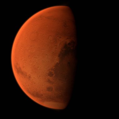 Mars 'ın üzerine büyük bir gölge düştü. Gezegeni siyah arkaplanda izole et