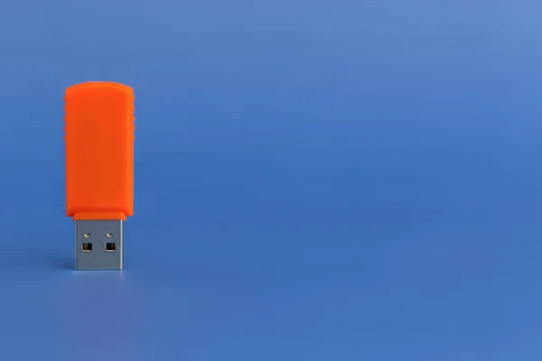 Orange Usb Flash Drive Blue Background Close — Stock Photo, Image