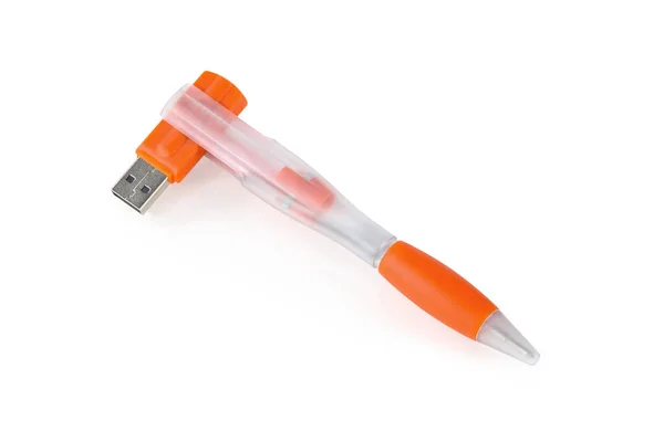 Orange Usb Pen Flash Drive White Isolated Background Close — Fotografia de Stock