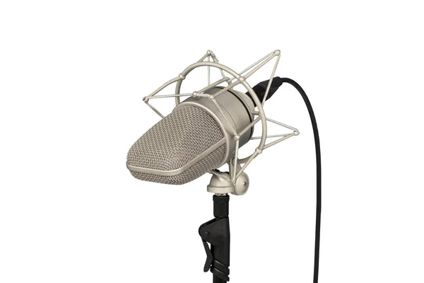 Mic Close Microphone Stand Professional Condenser Large Diaphragm Isolated White — ストック写真