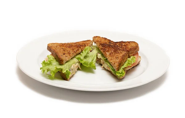 Chicken Sandwich Salad Cut Half Isolated White Background — 스톡 사진