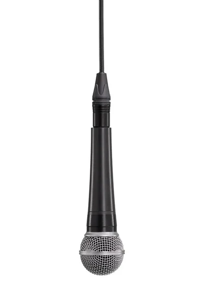 Mikrofon Profesionální Dynamický Mikrofon Zavěšený Kabelu Izolované Bílé Pozadí — Stock fotografie