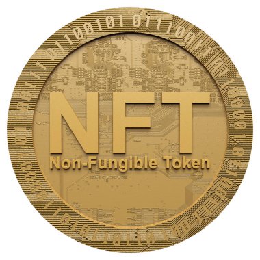 İzole edilmiş Beyaz Arkaplanda Altın NFT İade Edilemez Jeton