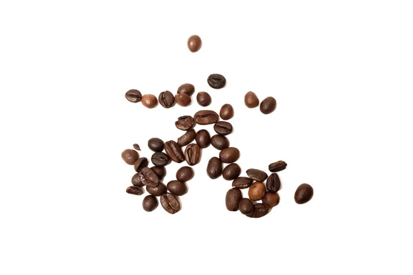 Several Coffee Beans Isolated White Background Viewed Close — Foto de Stock