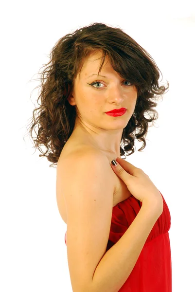 Femme en robe rouge élégante 206 — Photo