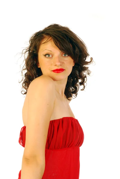 Donna in elegante abito rosso 227 — Foto Stock