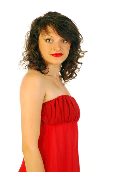 Mujer en vestido rojo elegante 172 — Foto de Stock