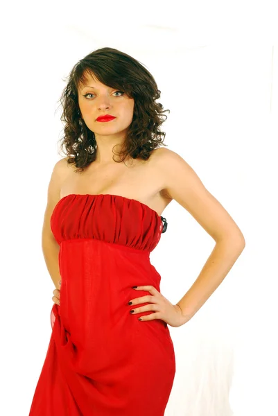 Kvinna i elegant röd klänning 181 — Stockfoto