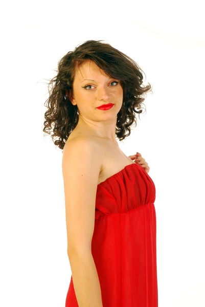 Donna in elegante abito rosso 193 — Foto Stock