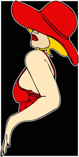 Sexy Frau mit rotem Hut (schwarzer Hintergrund)) — Stockfoto
