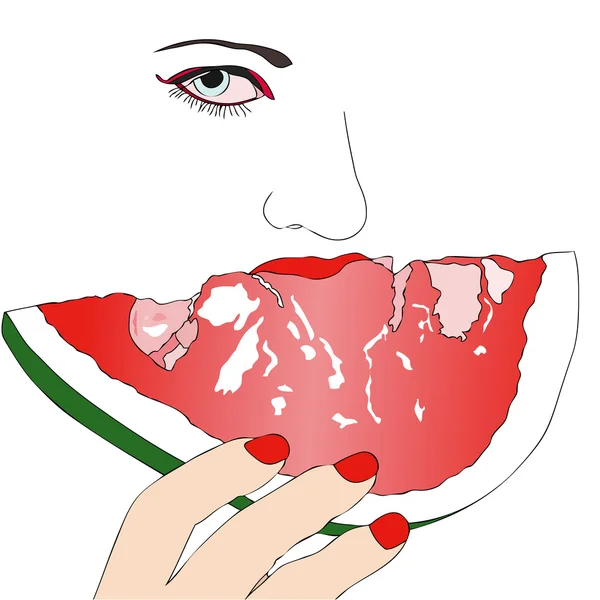 Woman with slice of watermelon — Stock Photo, Image