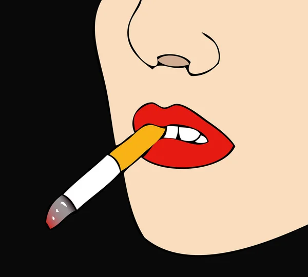 Vrouw met sigaret in mond (zwarte achtergrond) — Stockfoto