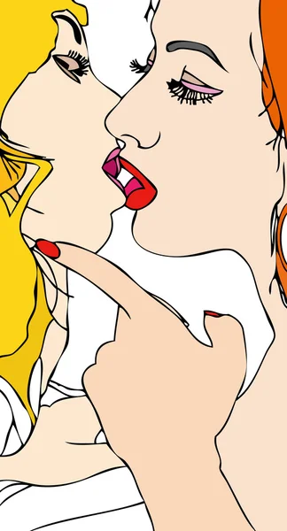 A passionate kiss between women — Stock Vector