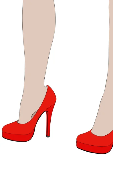 The beautiful legs of the woman with red shoes — Stock Vector