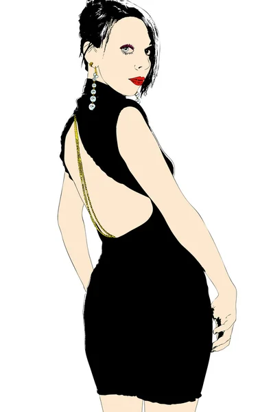 黒のドレスの女 — ストックベクタ