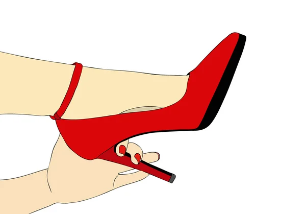 La mano de una mujer sostiene el talón del zapato — Foto de Stock