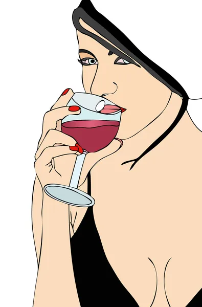 Beautiful woman drinking wine — Stock Vector