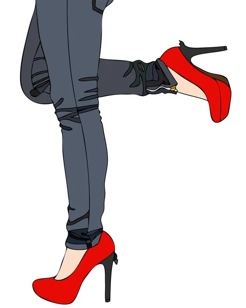 Jeans and Sexy Red High Heels — Stock Vector