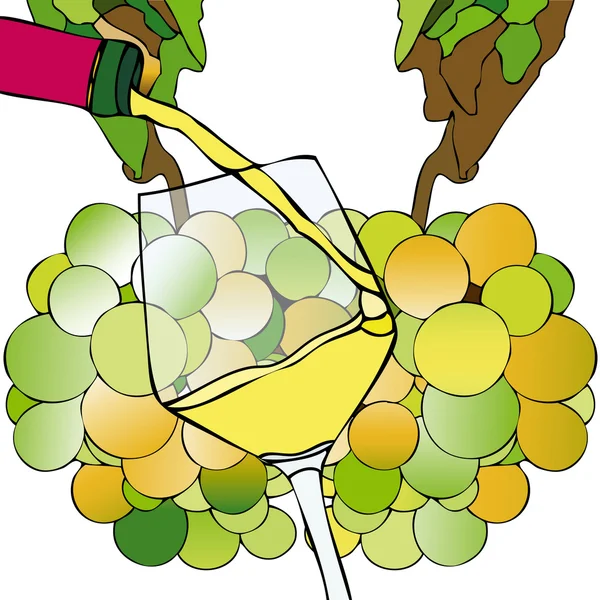 Uvas y vino blanco — Vector de stock