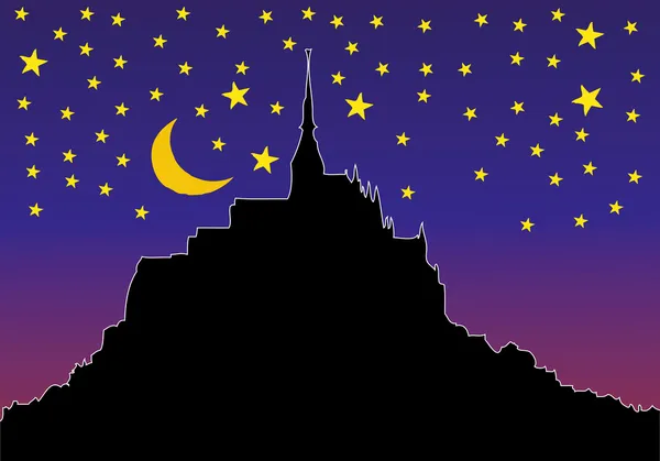 Mont 성자 Michel (흰색 윤곽선에 밤하늘) — 스톡 벡터