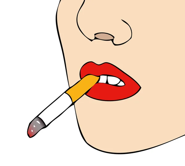 Mulher com um cigarro na boca —  Vetores de Stock