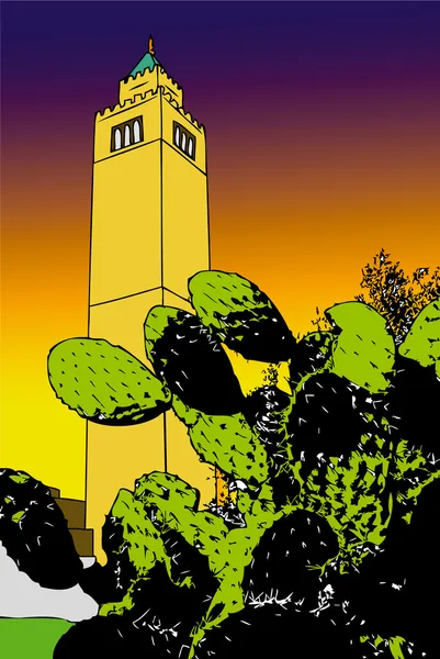Kaktus i minaret na zachód - tunis - Tunezja — Zdjęcie stockowe