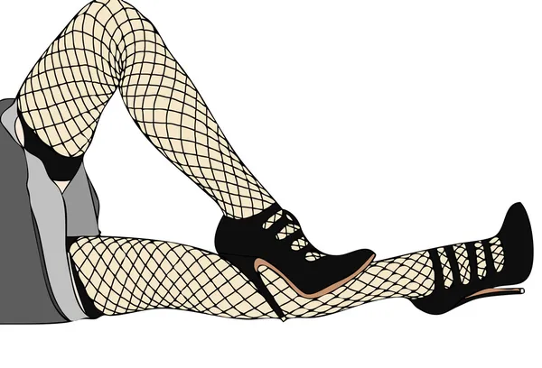 Fishnet stockings, legs and black shoe — Stock Photo, Image