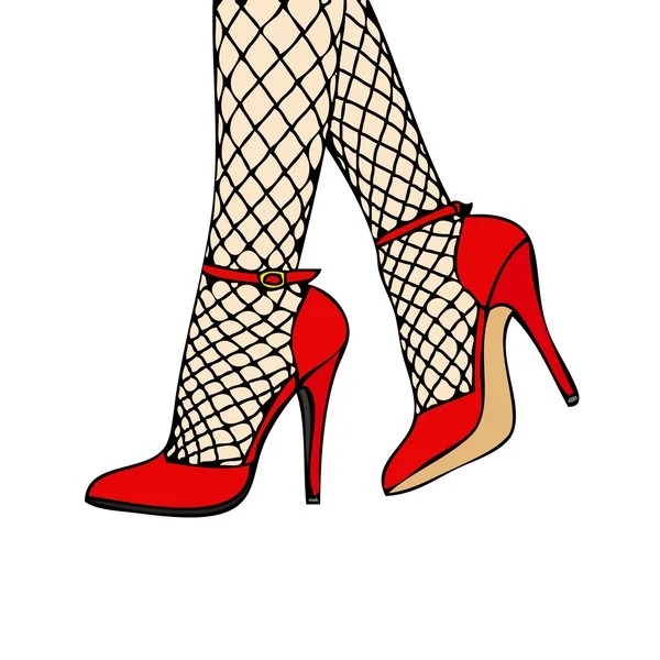 Červené boty na podpatku s síťované punčochy — Stock fotografie