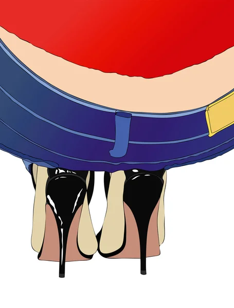 Kot Pantolon Yüksek Topuklu Diz Çökmüş Bir Kadın — Stok fotoğraf