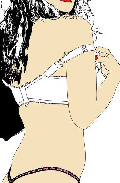 Mujer en sujetador blanco — Vector de stock