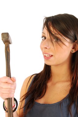 Kız tam bir ironi ve bir çekiç 160 ile silahlı