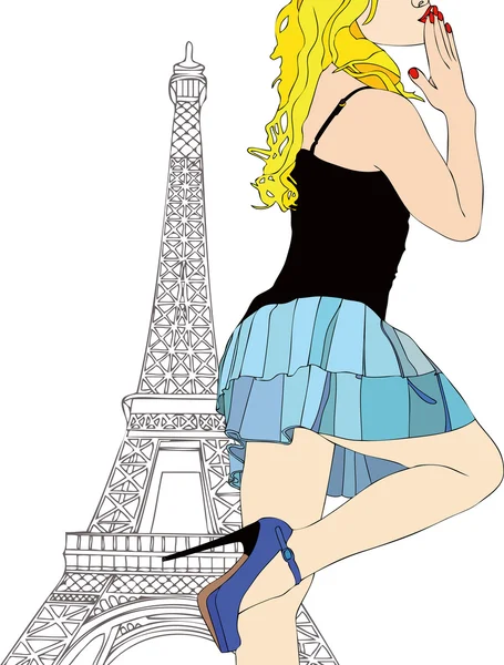 Greetings Kisses Paris Beautiful Girl Sends Kiss Paris — Stock Photo, Image