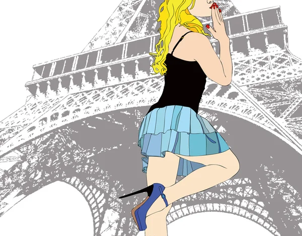 一个亲吻从巴黎 一个美丽的女孩从巴黎将发送一个吻 — 图库照片