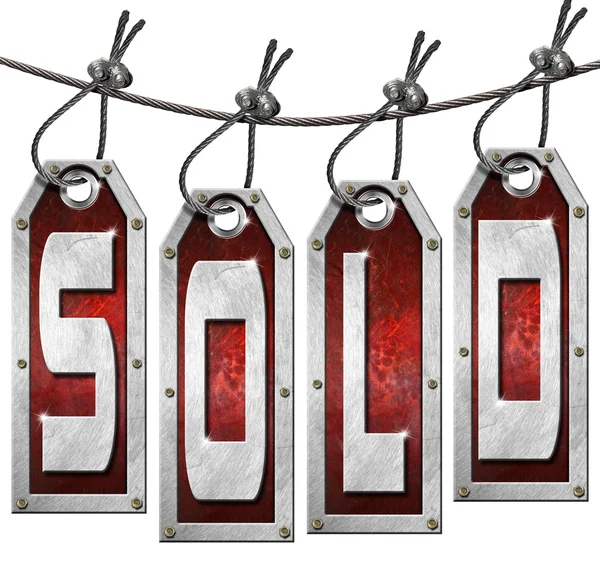 Sold Tags Hanging on White Background — Stock Photo, Image