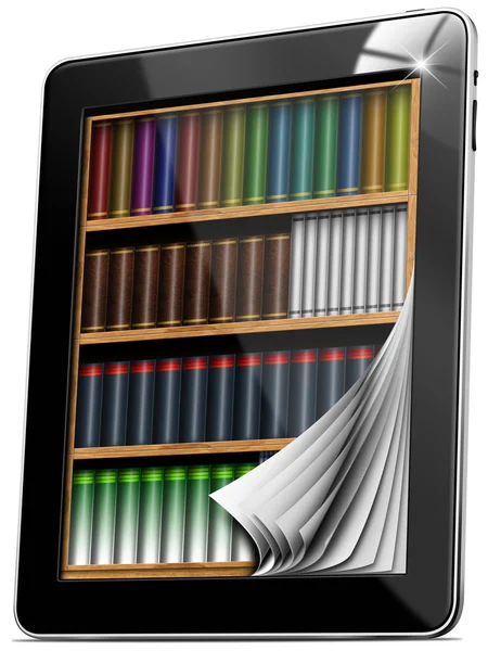 Tablet PC pagina's boekenkast — Stockfoto