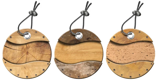 Set of Grunge Circular Wooden Tags - 3 items — Stock Photo, Image