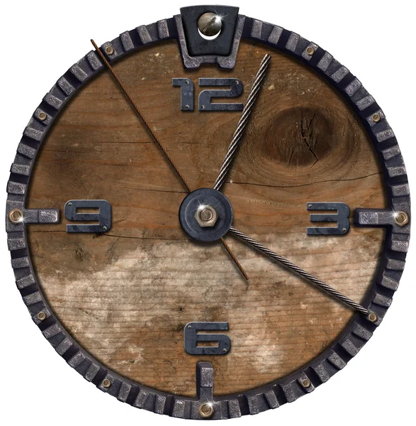 Reloj Grunge metálico y de madera — Foto de Stock