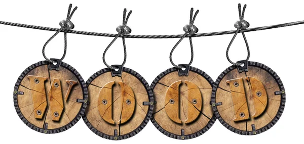 Etiquetas circulares de madera escrita — Foto de Stock