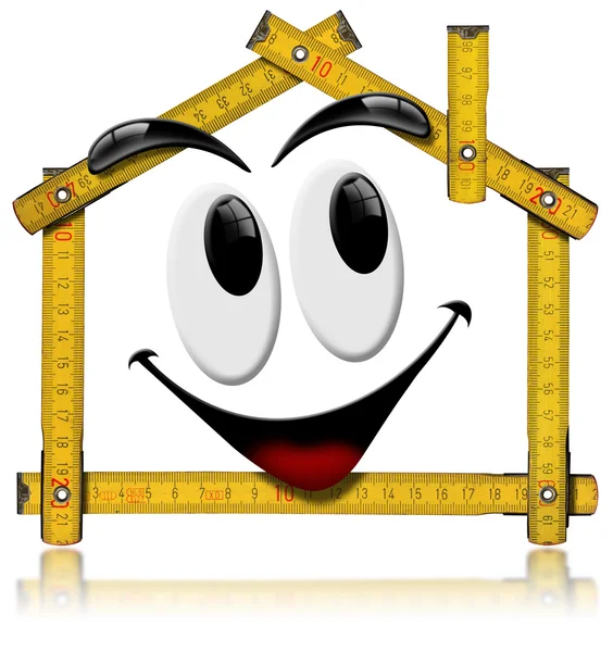 Glimlachend huis - hout meter gereedschap — Stockfoto