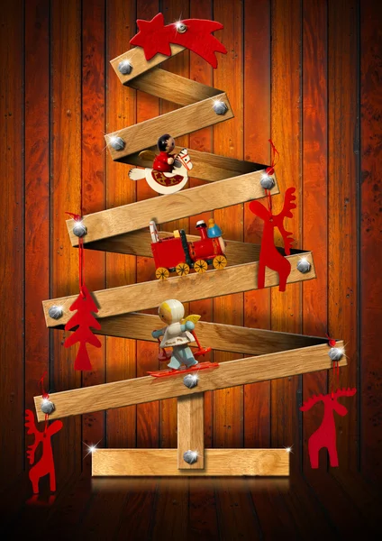 Houten en gestileerde kerstboom — Stockfoto