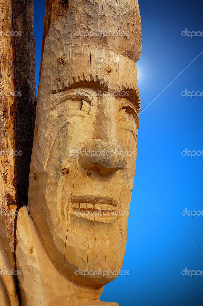 Tree Trunk Face Decoration Face Carved On Tree Trunk Stock