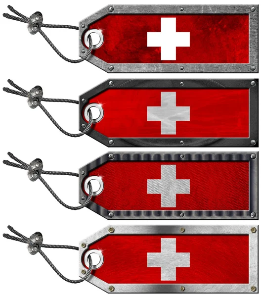 Schweizer Flaggen mit Grunge-Metall-Tags — Stockfoto