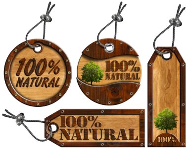 % 100 doğal - ahşap Etiketler - 4 bileşen