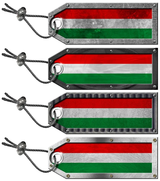 Macaristan bayrakları kümesi grunge metal Etiketler — Stok fotoğraf