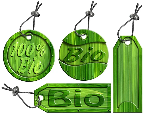 Bio Green Tags - 4 items — Stock Photo, Image