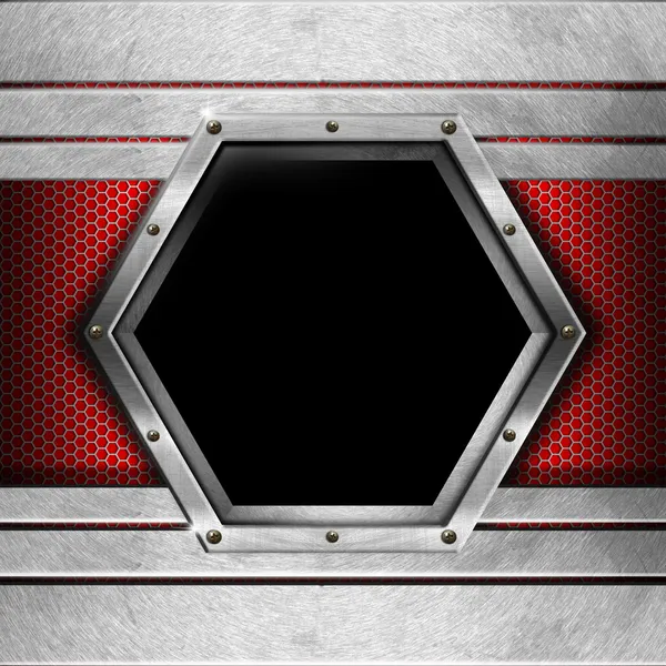 Metalen en rode achtergrond met zeshoek — Stockfoto