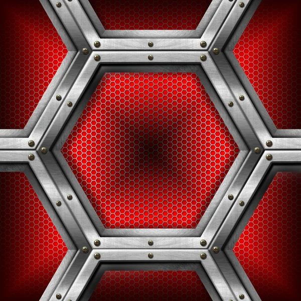 Röda och metall bakgrund med hexagoner — Stockfoto